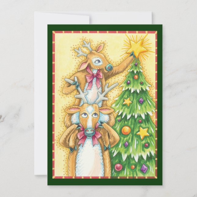 Invitación Navidades cortos renos con estrella de árbol de Na (Anverso)