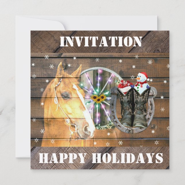 Invitación Navidades Cowboy Boots Horse Wagon (Anverso)