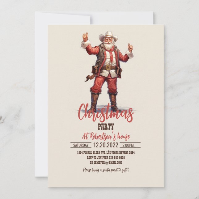 Invitación Navidades Cowboy Santa Claus Vintage (Anverso)