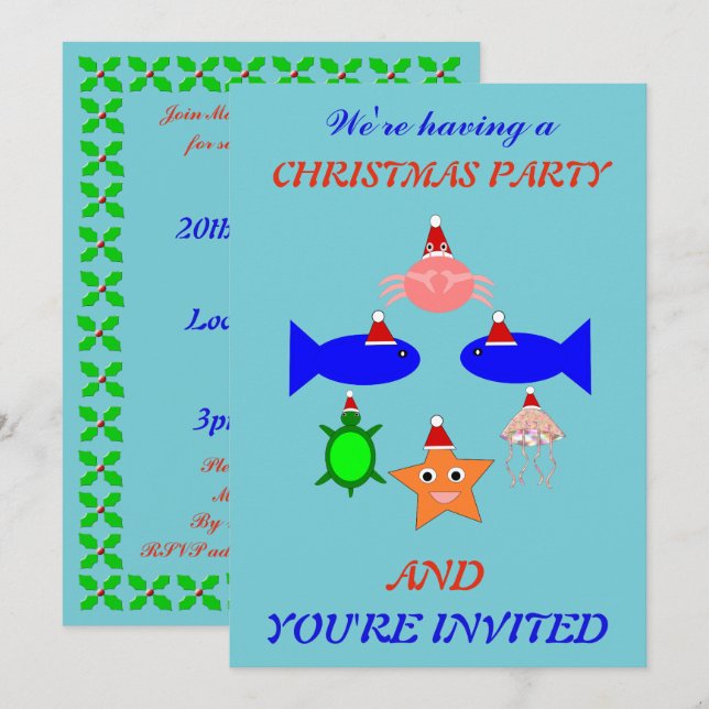 Invitación Navidades Criaturas marinas personalizadas (Anverso / Reverso)