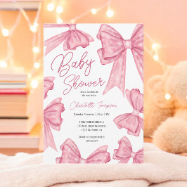 Invitación Navidades Cuadros Coquette Pink Bow Baby Shower