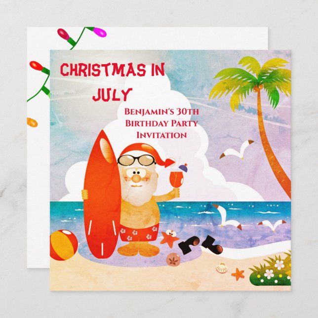 Invitación Navidades Cute De Santa Claus En La Fiesta De Cump (Anverso / Reverso)