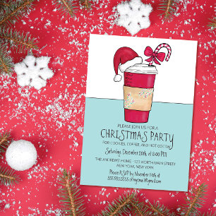 Invitación Navidades Cute Red Santa Hat Coffee Candy Cane