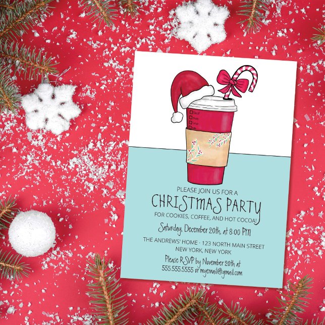 Invitación Navidades Cute Red Santa Hat Coffee Candy Cane (Subido por el creador)