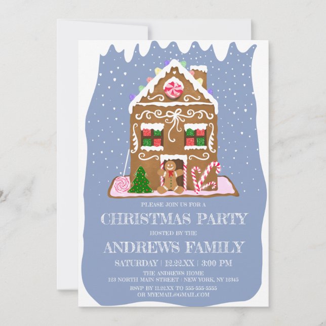 Invitación Navidades Cute Winter Gingerbread Candy House (Anverso)
