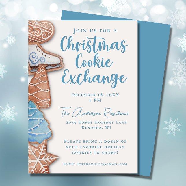 Invitación Navidades de acuarela azul Cookie Exchange (Subido por el creador)