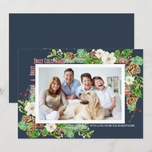 Invitación Navidades de acuarela azul de la Marina Holly Joll