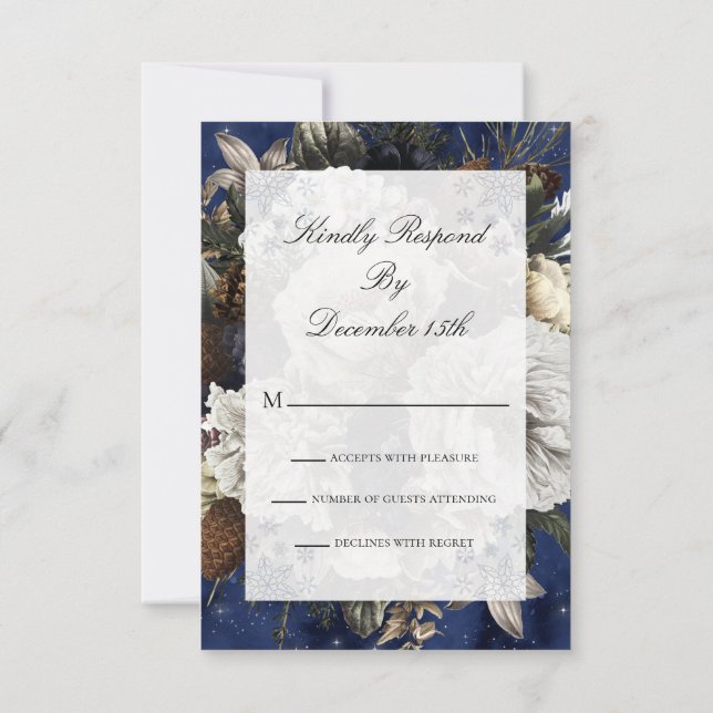 Invitación Navidades de acuarela azul floral RSVP (Reverso)