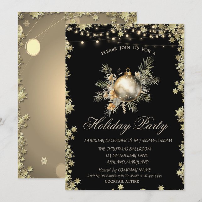 Invitación Navidades de acuarela Ball Brands Stars Holiday (Anverso / Reverso)