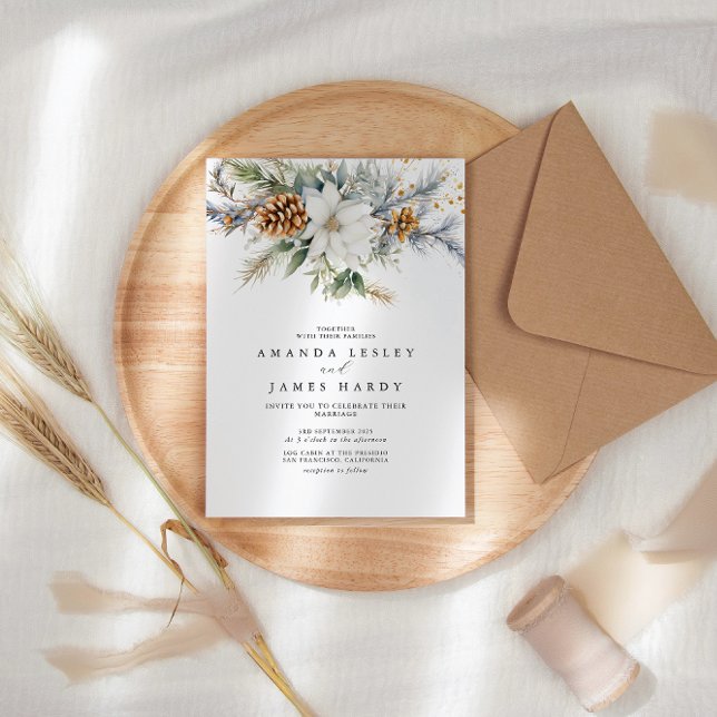 Invitación Navidades de acuarela Boda floral de invierno (Subido por el creador)