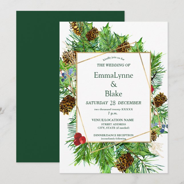 Invitación Navidades de acuarela cautivadores Boda de vegetac (Anverso / Reverso)