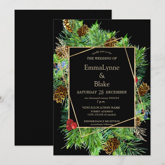 Invitación Navidades de acuarela cautivadores Boda de vegetac (Anverso / Reverso)