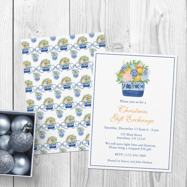 Invitación Navidades de acuarela Chinoiserie Mandarins Fiesta (Subido por el creador)