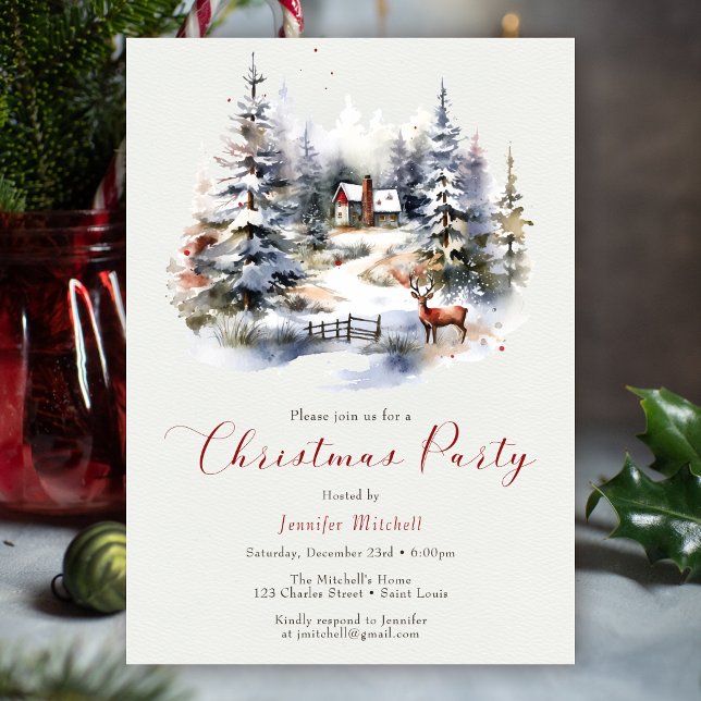 Invitación Navidades de acuarela de invierno encantados (Subido por el creador)