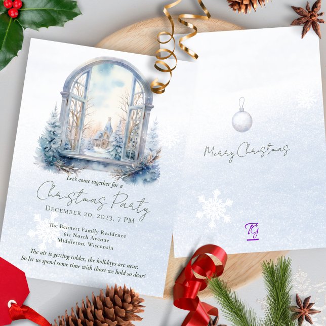 Invitación Navidades de acuarela de la escena invernal de los (Subido por el creador)