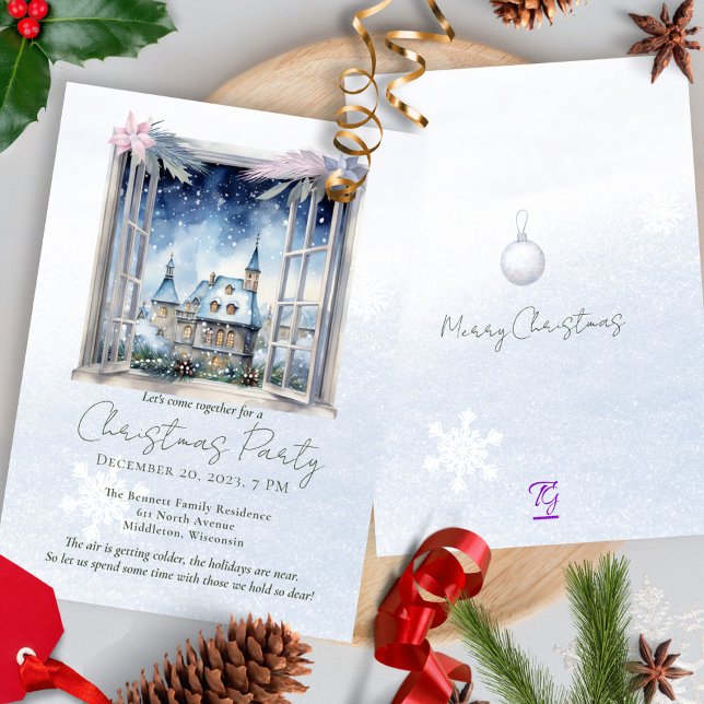 Invitación Navidades de acuarela del bosque de pinos de invie (Subido por el creador)