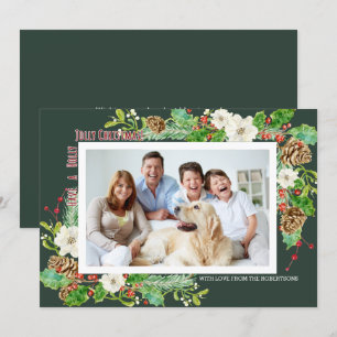 Invitación Navidades de acuarela del bosque Holly Jolly Flora