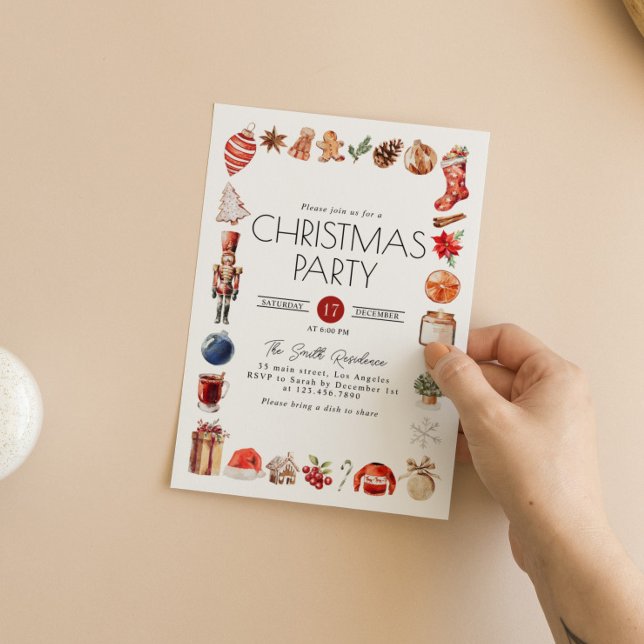 Invitación Navidades de acuarela Elementos Fiesta de cena (Subido por el creador)