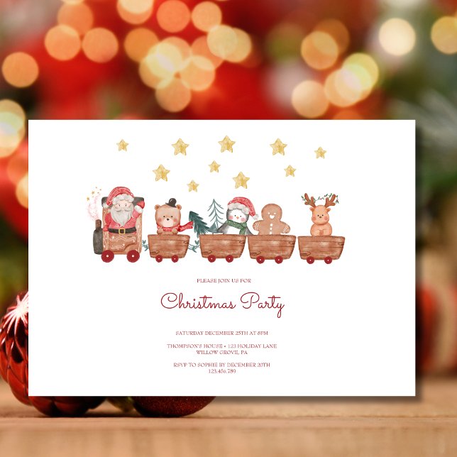Invitación navidades de acuarela fiesta con tren (Subido por el creador)