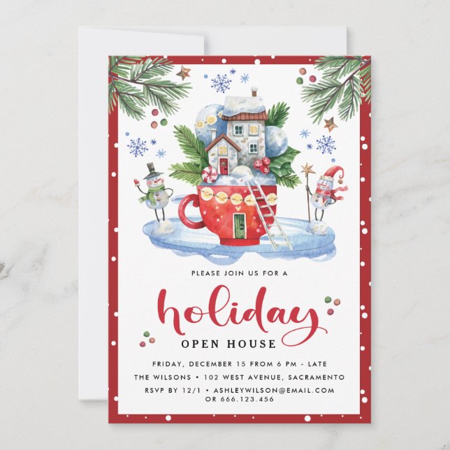 Invitación Navidades de acuarela | Fiesta de Holiday Open Hou (Anverso)