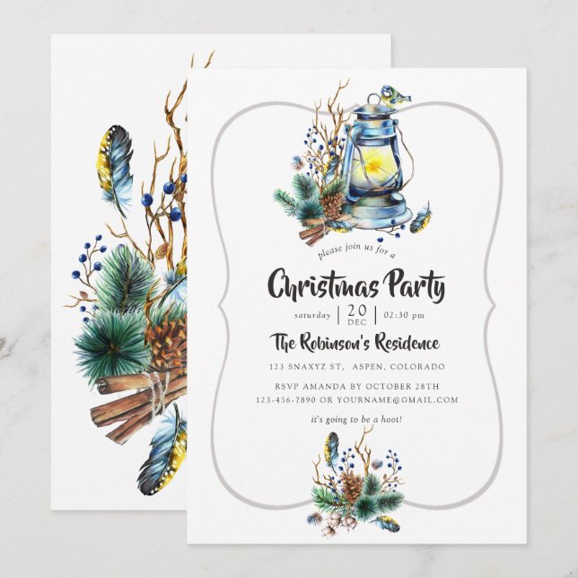 Invitación Navidades de acuarela Fiesta de Lantern (Anverso / Reverso)