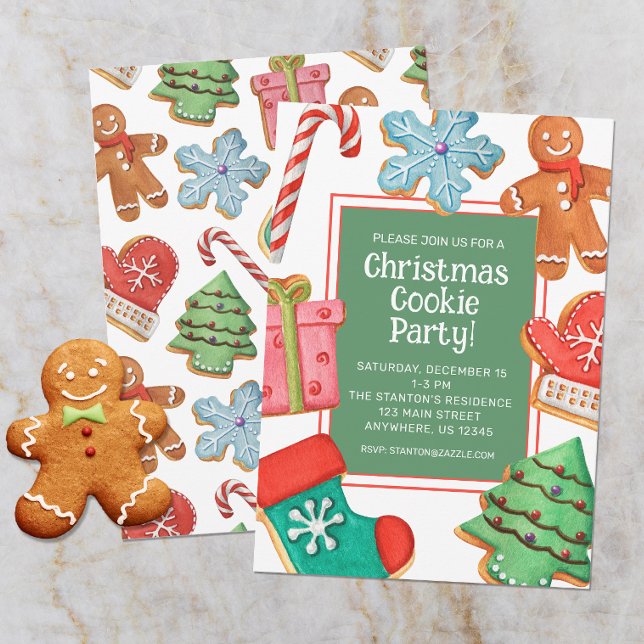 Invitación Navidades de acuarela Fiesta decorativo de cookies (Subido por el creador)