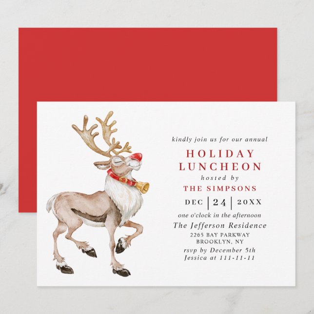 Invitación Navidades de acuarela LUNCHEON (Anverso / Reverso)