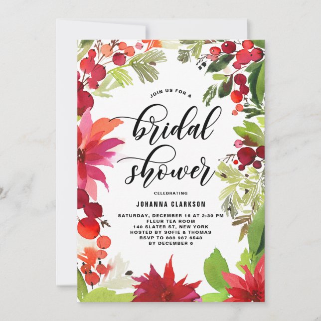Invitación Navidades de acuarela Marco floral Ducha de novia (Anverso)