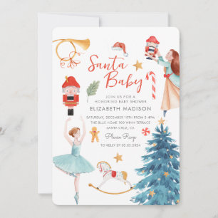 Invitación Navidades de acuarela mate de Santa Baby Shower