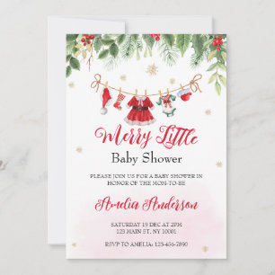 Invitación Navidades de acuarela Merry Little Girl Baby Showe