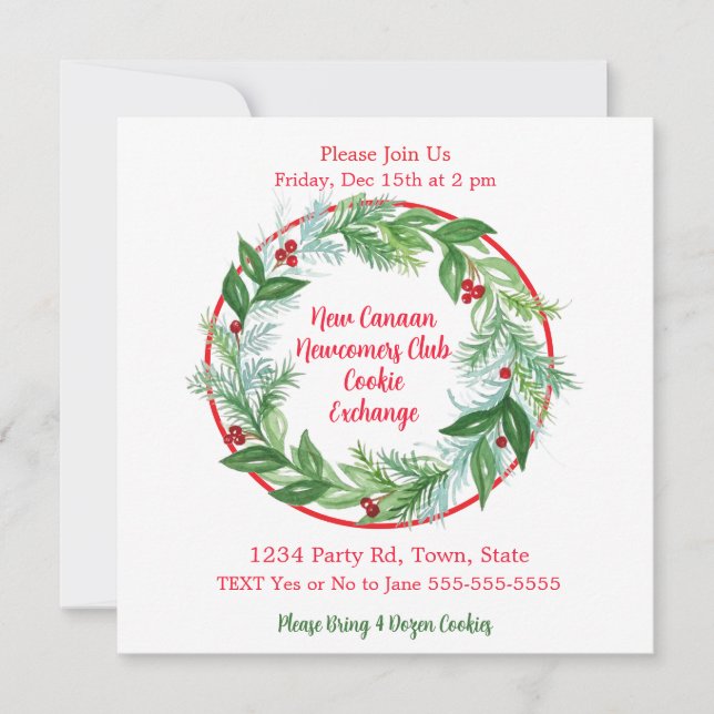 Invitación Navidades de acuarela PERSONALIZADO de guirnaldas  (Anverso)