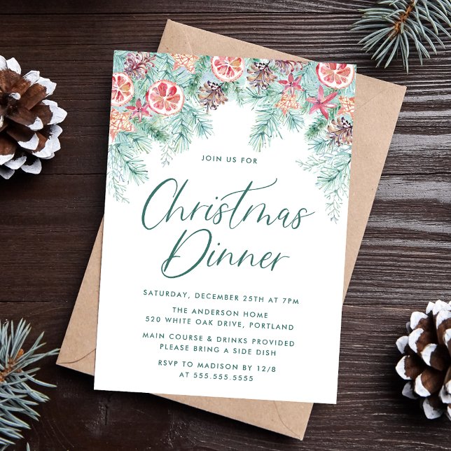 Invitación Navidades de acuarela Pine & Citrus (Subido por el creador)