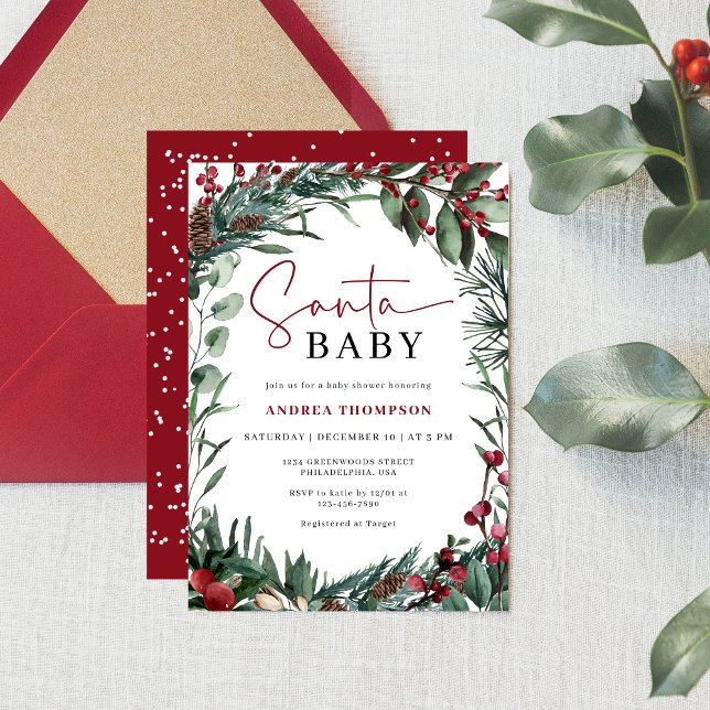 Invitación Navidades de acuarela rusa Santa Baby Shower (Subido por el creador)