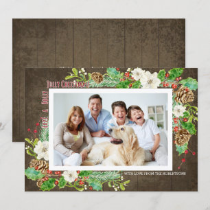 Invitación Navidades de acuarela rústica Holly Jolly Floral