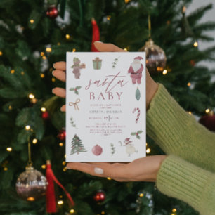 Invitación Navidades de acuarela Santa Baby Shower
