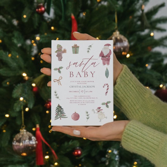 Invitación Navidades de acuarela Santa Baby Shower (Subido por el creador)
