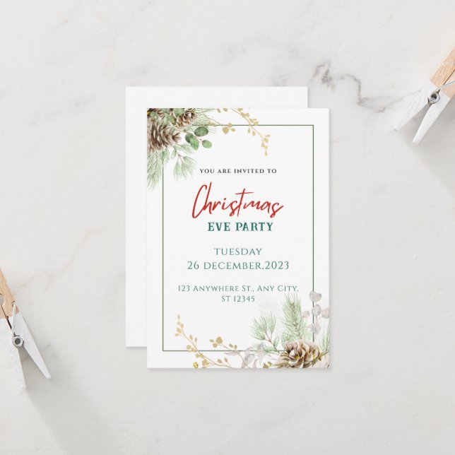 Invitación Navidades de acuarela verde (Anverso/Reverso In Situ)