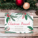 Invitación Navidades de acuarela verde rojo brunch<br><div class="desc">Celebremos el brunch de los Navidades con este moderno diseño de color de agua de mistletoe verde rojo invierno con pintado a mano rojo,  verde,  sagrado,  mistletoe,  ramas de pino,  mistletoe y hojas en arreglos de ramo. Ideal para celebrar un invierno o un fiesta Navidad.</div>