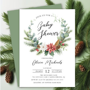 Invitación Navidades de acuarela Wreath Baby Shower