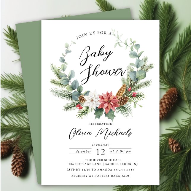 Invitación Navidades de acuarela Wreath Baby Shower (Subido por el creador)