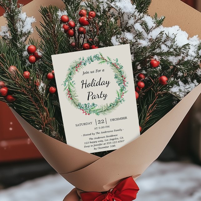 Invitación Navidades de acuarela Wreath - Elegante fiesta nav (Subido por el creador)