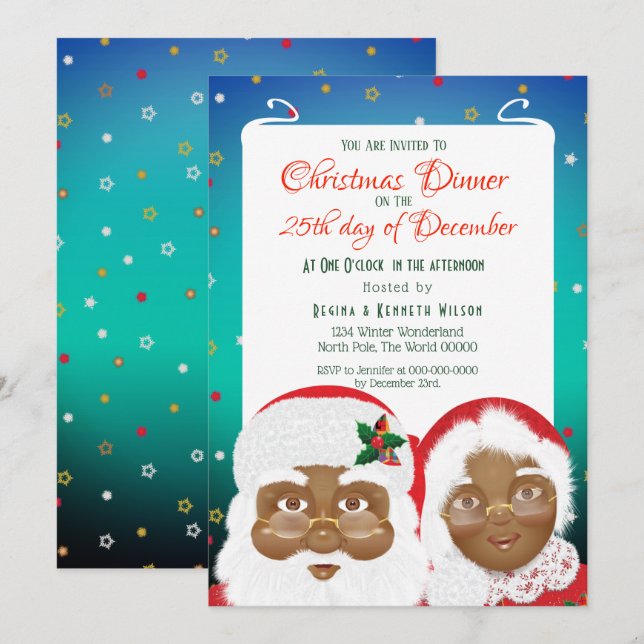 Invitación Navidades de African American Santa y Mrs Claus (Anverso / Reverso)