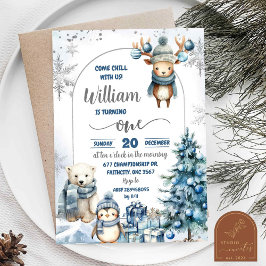 Invitación Navidades de Animales Árticos de Snowflakes