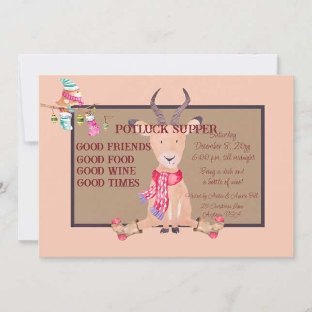 Invitación Navidades de Antelope humorísticos Potluck Supper (Anverso)