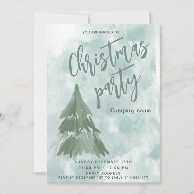 Invitación Navidades de árbol de acuarela de invierno fiesta  (Anverso)