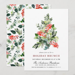 Invitación Navidades de árbol de pino acuarela de vacaciones