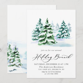 Invitación Navidades de árbol de pino acuarela de vacaciones