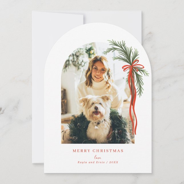 Invitación Navidades de arca navideña verde swag rojo Bow fot (Anverso)