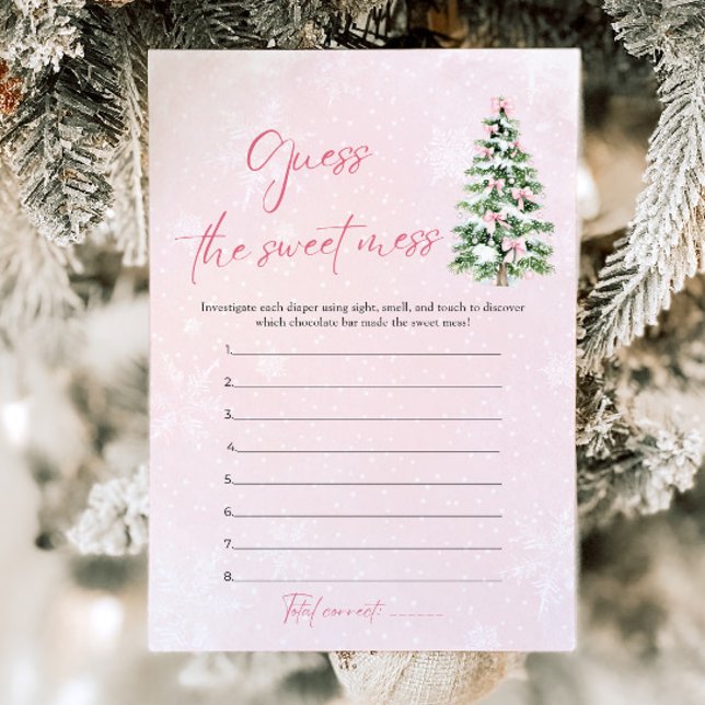 Invitación Navidades de arcos Baby Shower adivinan el dulce a (Pink Bows Christmas Baby Shower Guess the Sweet Mess Game)
