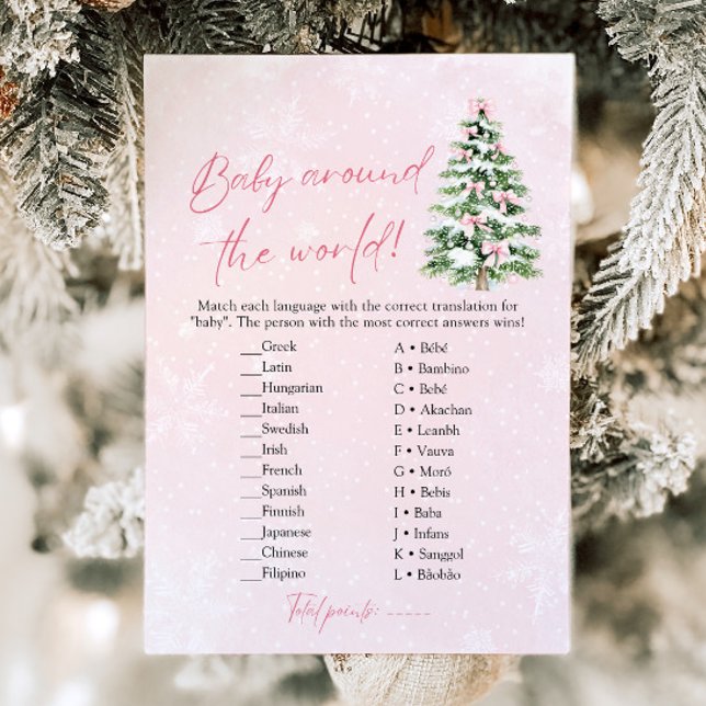 Invitación Navidades de arcos bebés en todo el mundo Baby Sho (Pink Bows Christmas Baby Around The World Baby Shower Game)